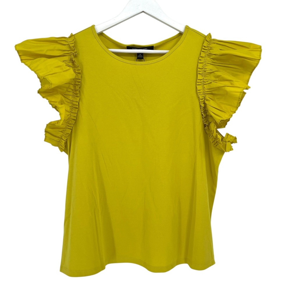 Marc New York Ruffle Sleeve Top Women 1X Warm Olive Pleated Casual Chic Bold New